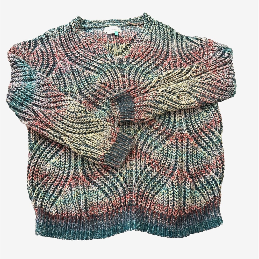 Anthropologie Chroma V-neck Chunky Sweater Plus 1X Rainbow Boho Knit